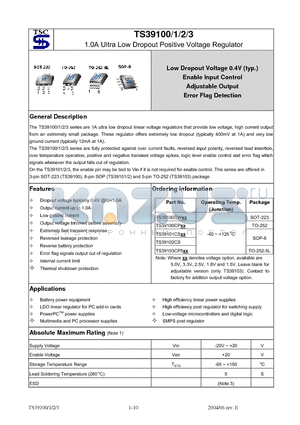 TS39100CW1.8 datasheet - 1.0A Ultra Low Dropout Positive Voltage Regulator