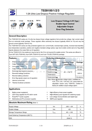 TS39100CW50 datasheet - 1.0A Ultra Low Dropout Positive Voltage Regulator