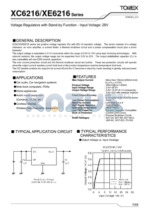 XC6216BB21PR-G datasheet - Voltage Regulators with Stand-by Function - Input Voltage: 28V