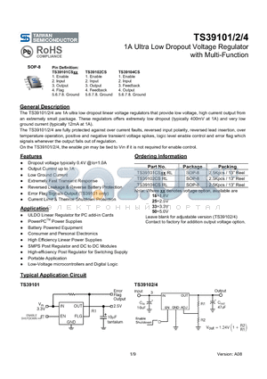 TS39102 datasheet - 1A Ultra Low Dropout Voltage Regulator with Multi-Function
