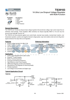 TS39103CP518RO datasheet - 1A Ultra Low Dropout Voltage Regulator with Multi-Function