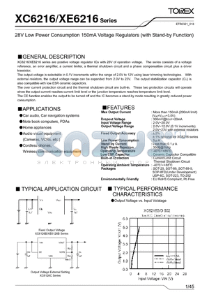 XC6216C datasheet - Voltage Regullators with Stand-by Function-Input Voltage: 30V