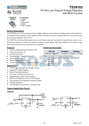 TS39103_11 datasheet - 1A Ultra Low Dropout Voltage Regulator with Multi-Function
