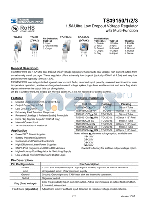 TS39152CZ5C0 datasheet - 1.5A Ultra Low Dropout Voltage Regulator with Multi-Function