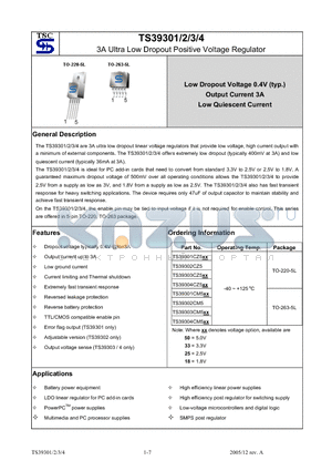 TS39302 datasheet - 3A Ultra Low Dropout Positive Voltage Regulator