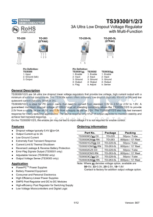 TS39302CZ5C0 datasheet - 3A Ultra Low Dropout Voltage Regulator with Multi-Function