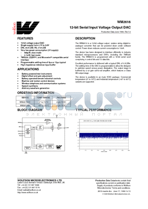 WM2616 datasheet - 12-bit Serial Input Voltage Output DAC