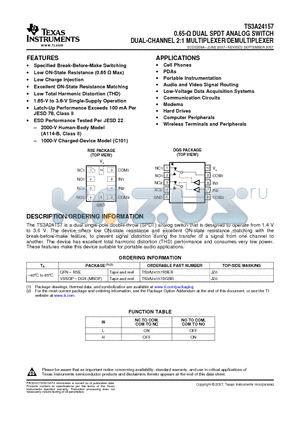 TS3A24157DGSRG4 datasheet - 0.65-Y DUAL SPDT ANALOG SWITCH DUAL-CHANNEL 2:1 MULTIPLEXER/DEMULTIPLEXER