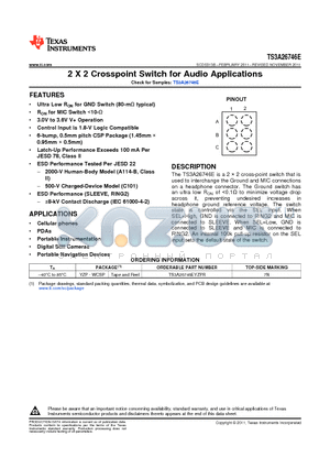 TS3A26746E datasheet - 2 X 2 Crosspoint Switch for Audio Applications