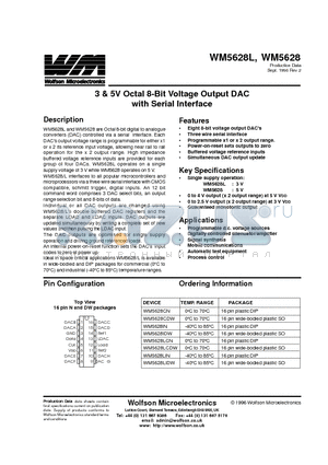 WM5628L datasheet - 3 & 5V Octal 8-Bit Voltage Output DAC with Serial Interface