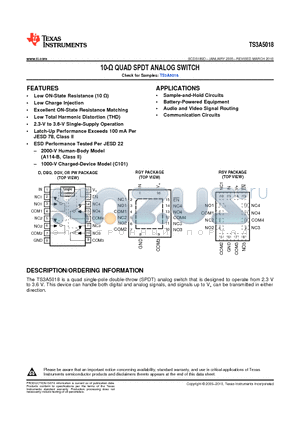 TS3A5018DBQRE4 datasheet - 10-Y QUAD SPDT ANALOG SWITCH