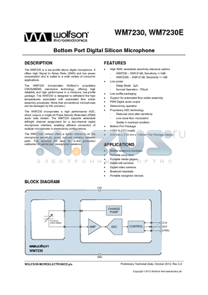 WM7230IMS/V datasheet - Bottom Port Digital Silicon Microphone