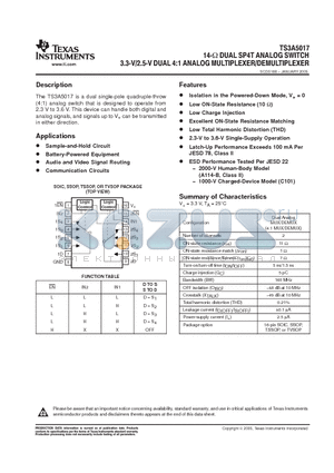 TS3A5017D datasheet - 14-OHM DUAL SP4T ANALOG SWITCH 3.3-V/2.5-V DUAL 4:1 ANALOG MULTIPLEXER/DEMULTIPLEXER