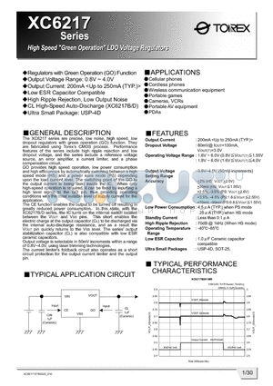 XC6217A10BNR datasheet - HIGH SPEED GREEN OPERATION LDO VOLTAGE REGULATORS