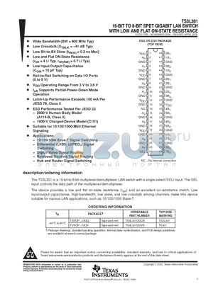 TS3L301 datasheet - 16 BIT TO 8 BIT SPDT GIGABIT LAN SWITCH WITH LOW AND FLAT ON STATE RESISTANCE