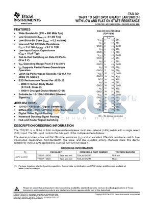 TS3L301 datasheet - 16-BIT TO 8-BIT SPDT GIGABIT LAN SWITCH WITH LOW AND FLAT ON-STATE RESISTANCE