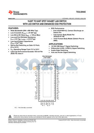 TS3L500AE datasheet - 16-BIT TO 8-BIT SPDT GIGABIT LAN SWITCH WITH LED SWITCH AND ENHANCED ESD PROTECTION