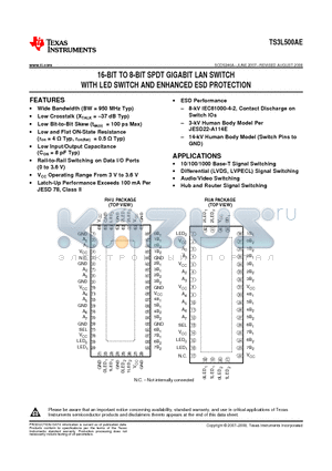 TS3L500AERUAR datasheet - 16-BIT TO 8-BIT SPDT GIGABIT LAN SWITCH WITH LED SWITCH AND ENHANCED ESD PROTECTION