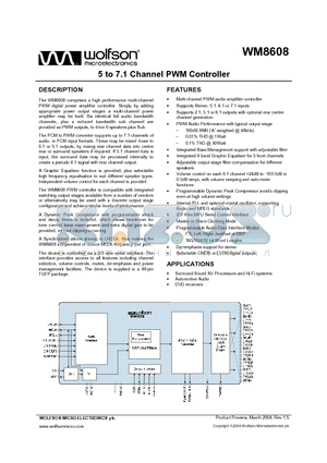 WM8608EFT datasheet - 5 TO 7.1 CHANNEL PWM CONTROLLER