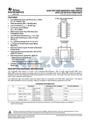 TS3V330DGVR datasheet - QUAD SPDT WIDE-BANDWIDTH VIDEO SWITCH WITH LOW ON-STATE RESISTANCE