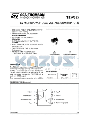 TS3V393I datasheet - 3V MICROPOWER DUAL VOLTAGE COMPARATORS