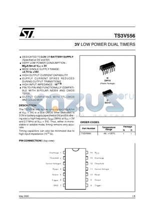 TS3V556 datasheet - 3V LOW POWER DUAL TIMERS