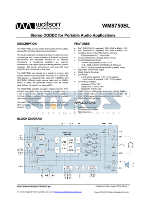 WM8750CBLGEFL/R datasheet - Stereo CODEC for Portable Audio Applications