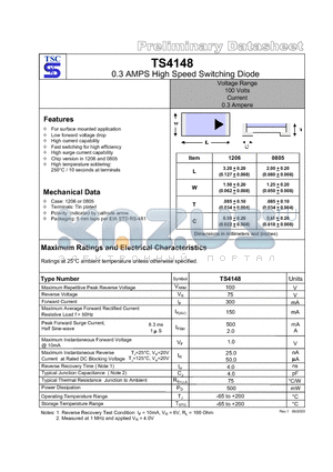 TS4148 datasheet - 0.3 AMPS High Speed Switching Diode