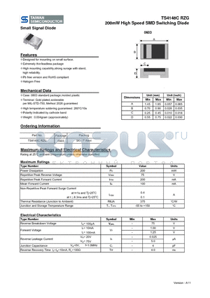 TS4148CRZG datasheet - 200mW High Speed SMD Switching Diode