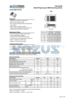 TS4148RX datasheet - 400mW High Speed SMD Switching Diode