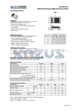 TS4148RYG datasheet - 400mW High Speed SMD Switching Diode