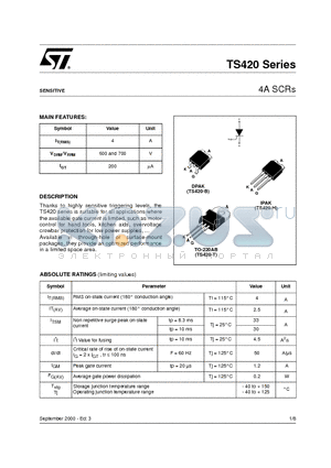 TS420-600B datasheet - 4A SCRs