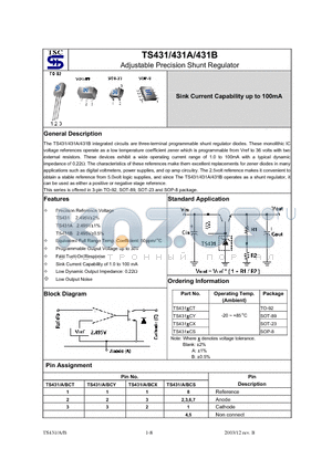TS431A datasheet - Adjustable Precision Shunt Regulator