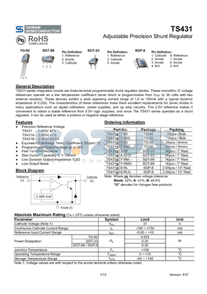 TS431ACTRFG datasheet - Adjustable Precision Shunt Regulator