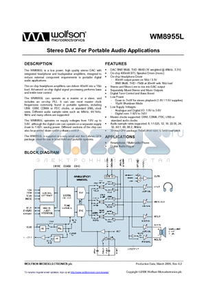 WM8955LSEFL datasheet - Stereo DAC For Portable Audio Applications