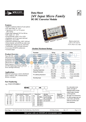 V24C12C100BG3 datasheet - 24V Input Micro Family DC-DC Converter Module