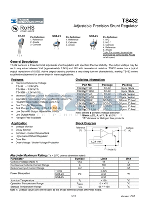 TS432XCX5RF datasheet - Adjustable Precision Shunt Regulator