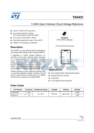 TS4431 datasheet - 1.224V Open Collector Shunt Voltage Reference