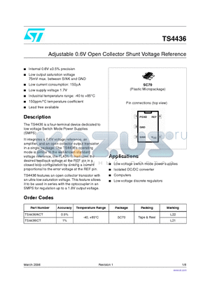 TS4436 datasheet - Adjustable 0.6V Open Collector Shunt Voltage Reference