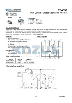 TS4558_08 datasheet - Dual General Purpose Operational Amplifier