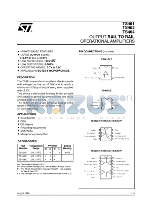 TS461C datasheet - OUTPUT RAIL TO RAIL OPERATIONAL AMPLIFIERS