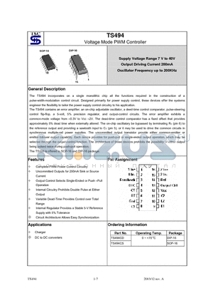 TS494CD datasheet - Voltage Mode PWM Controller
