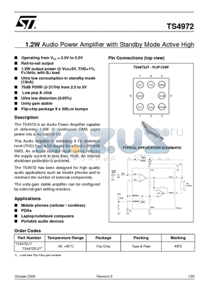 TS4972EIJT1 datasheet - 1.2W Audio Power Amplifier with Standby Mode Active High