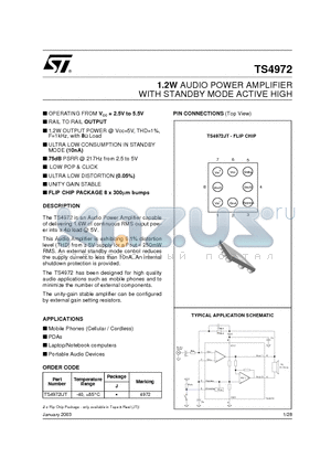 TS4972IJT datasheet - 1.2W AUDIO POWER AMPLIFIER WITH STANDBY MODE ACTIVE HIGH