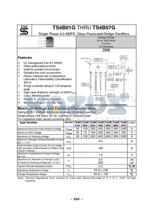 TS4B03G datasheet - Single Phase 4.0 AMPS. Glass Passivated Bridge Rectifiers