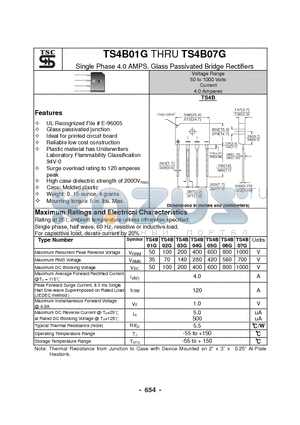 TS4B06G datasheet - Single Phase 4.0 AMPS. Glass Passivated Bridge Rectifiers