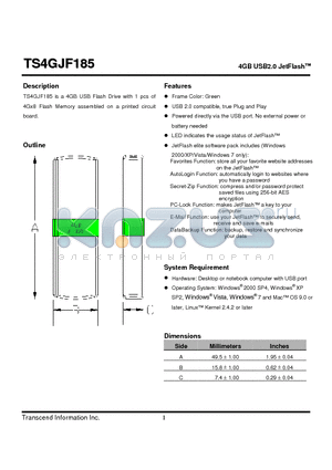 TS4GJF185 datasheet - 4GB USB2.0 JetFlash