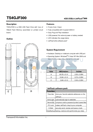 TS4GJF300 datasheet - 4GB USB2.0 JetFlash^300