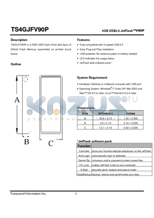 TS4GJFV90P datasheet - 4GB USB2.0 JetFlashV90P