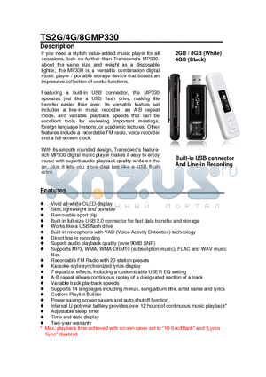 TS4GMP330 datasheet - Built-in USB connector And Line-in Recording